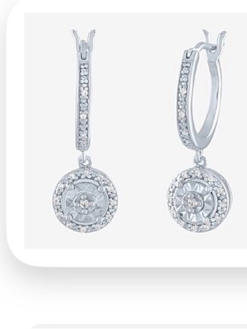 Sterling Silver Crystal Drop Hoop 1/10 TW diamond Earrings - Silver